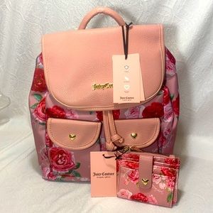 Juicy couture Womans Bag backpack card holder wallet blush pink roses set BNWT